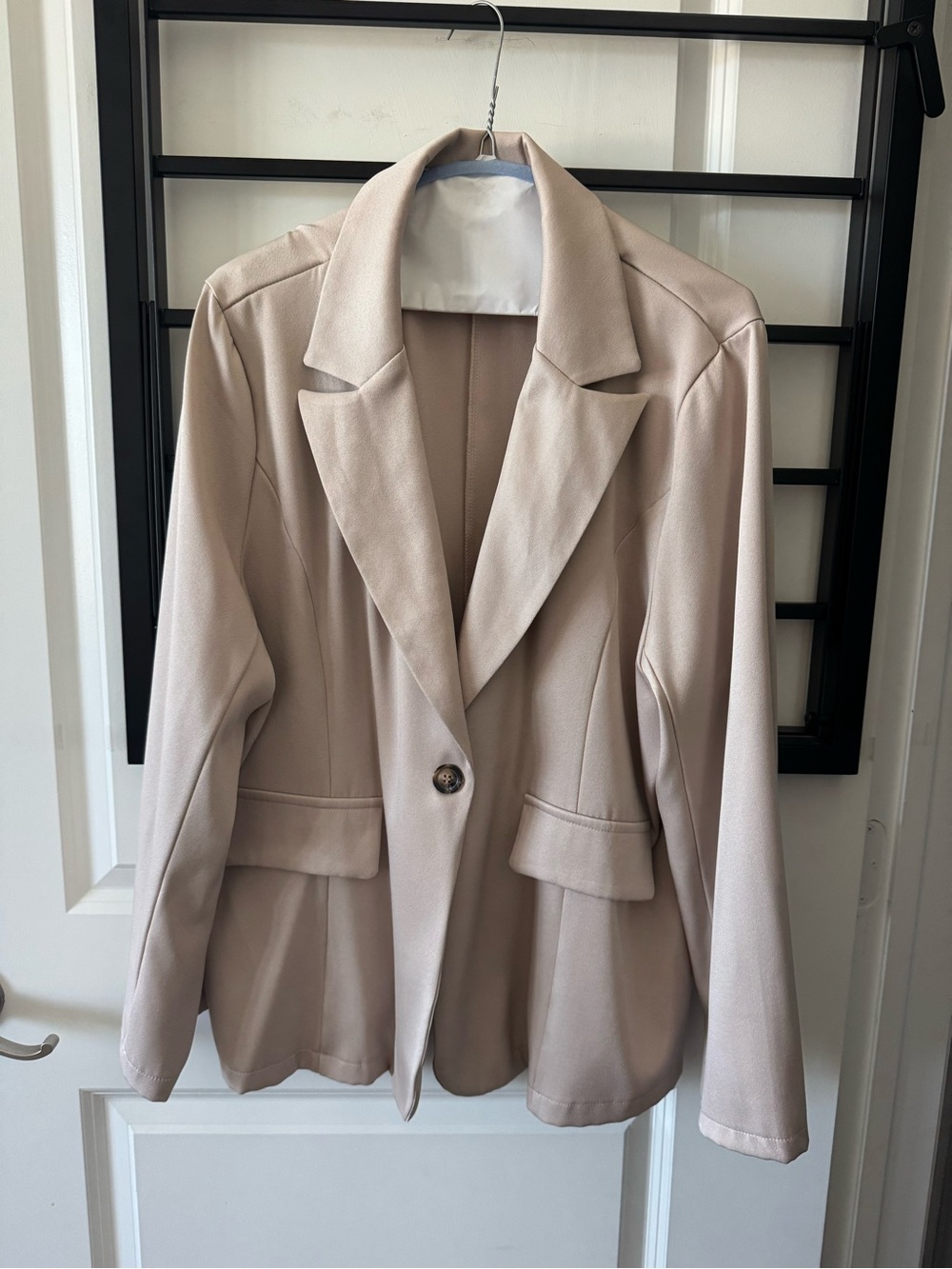 Womens Beige Single-Button Blazer Jacket